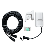 Outdoor motion sensor system with cable and accessories on a white background